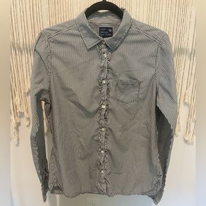 American Eagle Outfitters Office Long Sleeve Pinstripe Button-Down Blouse Sz L